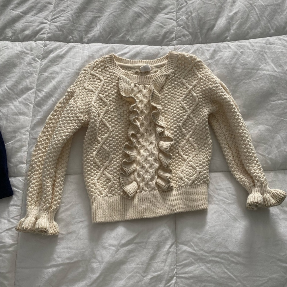 BabyGAP girl size 4 sweater Cream Gold Metallic Textured Knit Sweater ruffle hem - Picture 10 of 15